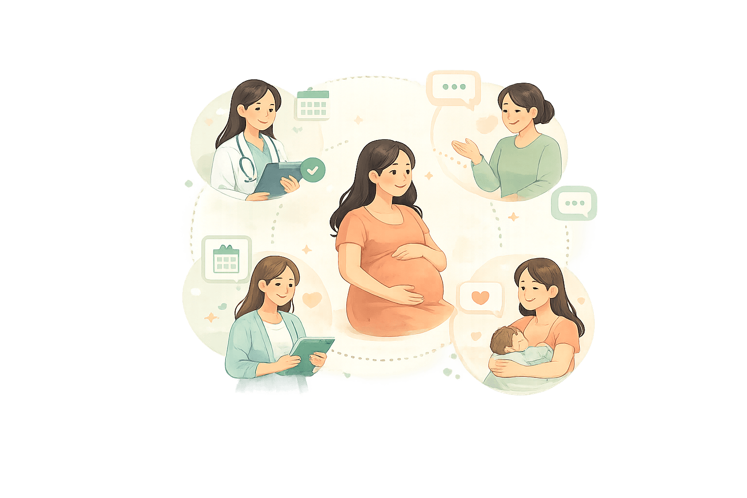 Pregnant person with healthcare providers