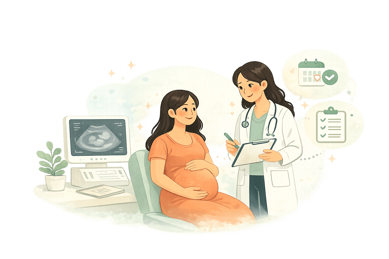 Pregnant person with clinician illustration