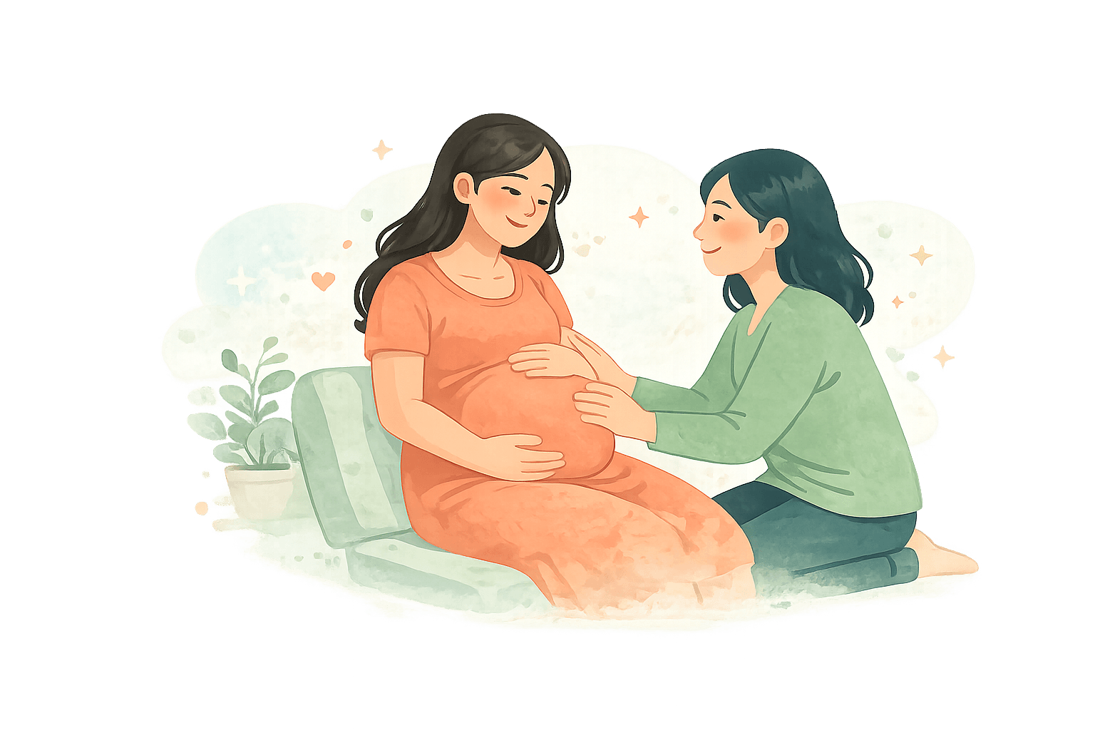 Doula supporting pregnant person illustration